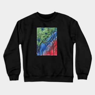 Cute Kitty Portrait in Green, Blue and Red Crewneck Sweatshirt